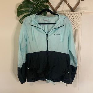Columbia Rainshell Tiffany Blue Color Blocked Rain Jacket Large